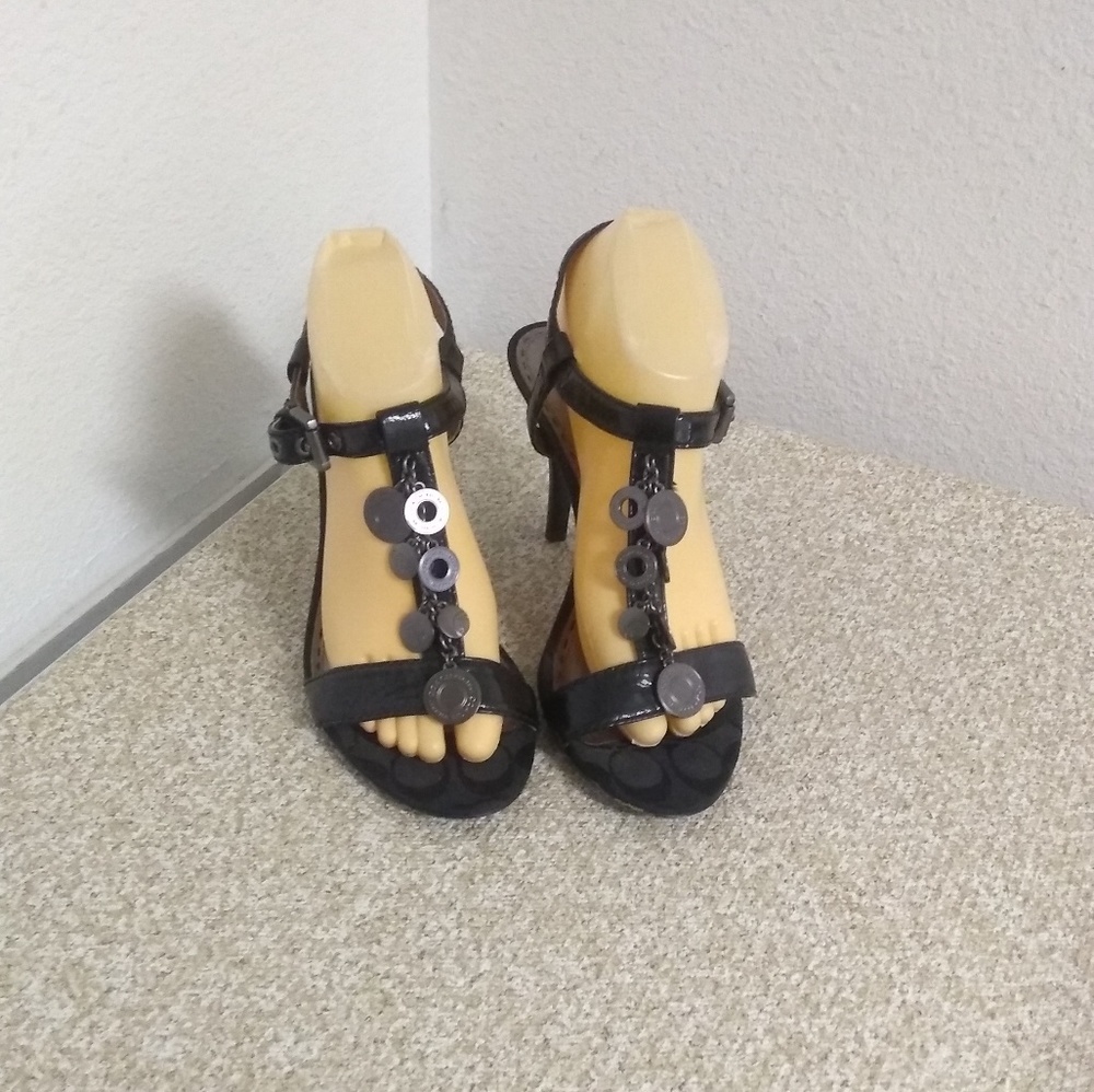 Coach Black Signature Strappy Sandals